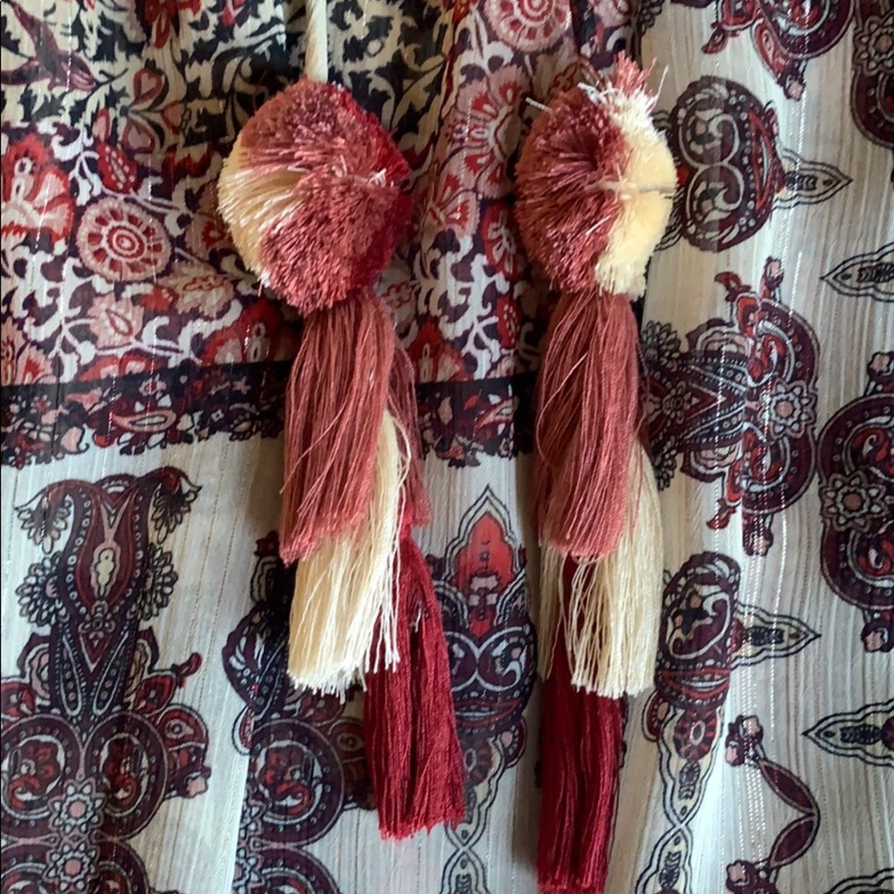 Boho Patchwork Printed Blouse With Tassels - image 3